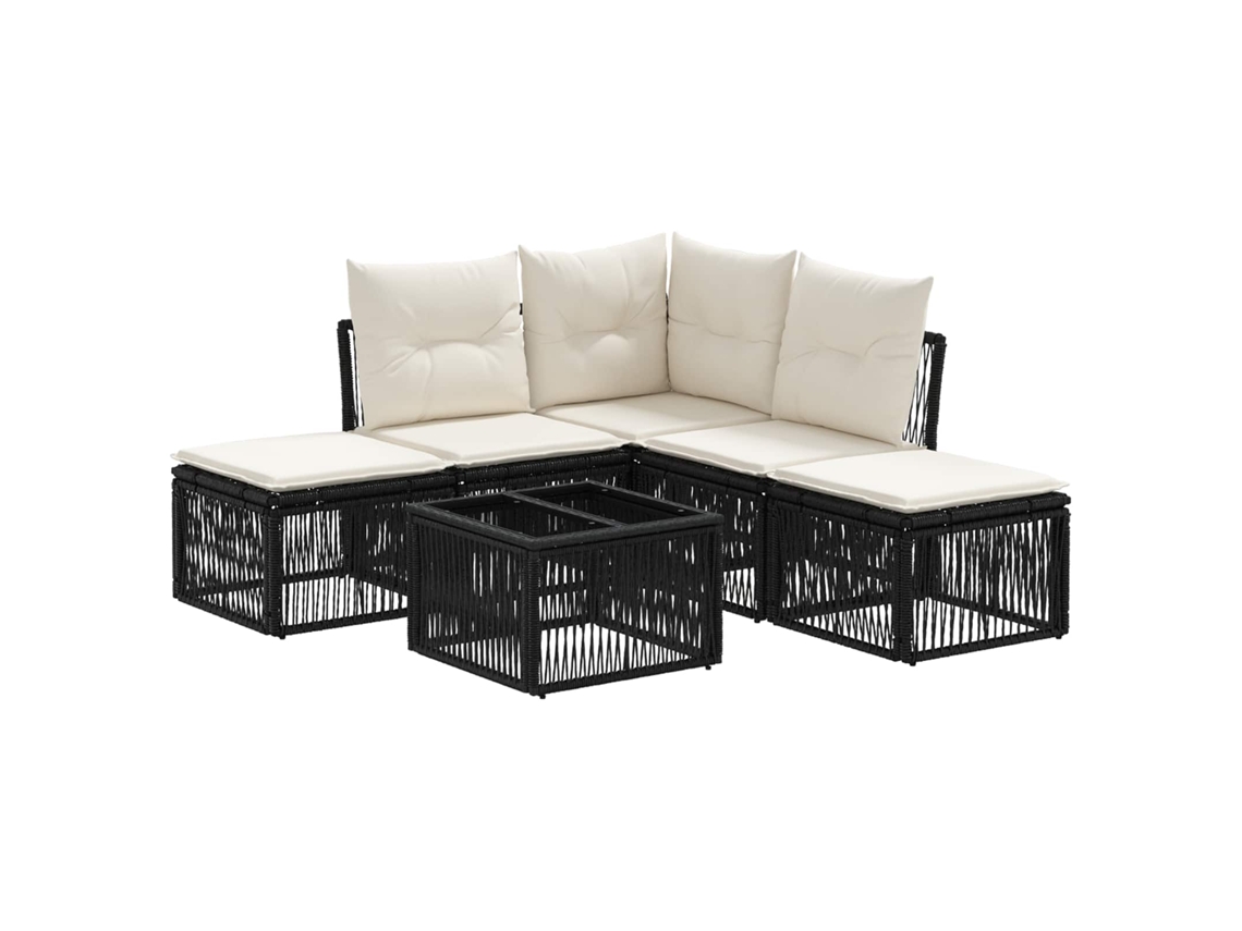 Vidaxl Conjunto De Sofá De Jardim 6 Pcs Preto Vime Pe