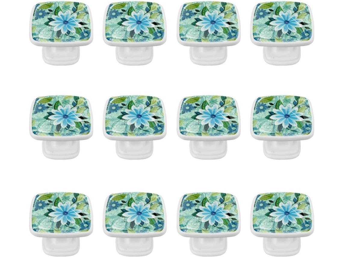 Puxadores Quadrados Para Armários De Cozinha, Puxadores Para Armários E Gavetas, 12 Peças, Arte Abstrata Floral