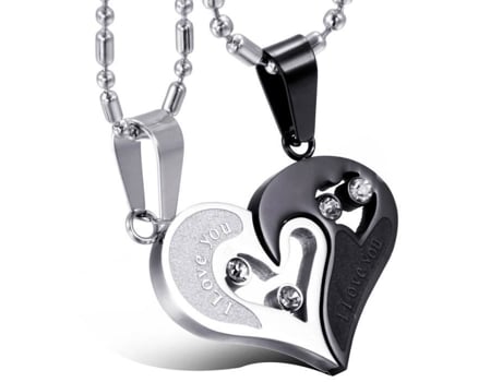 Colar Odiea Colar Masculino Feminino Colar Fantasia Coração Amor Quebra-Cabeça Eu Te Amo Cor Prata Preto em Aço Inoxidável OIDEA