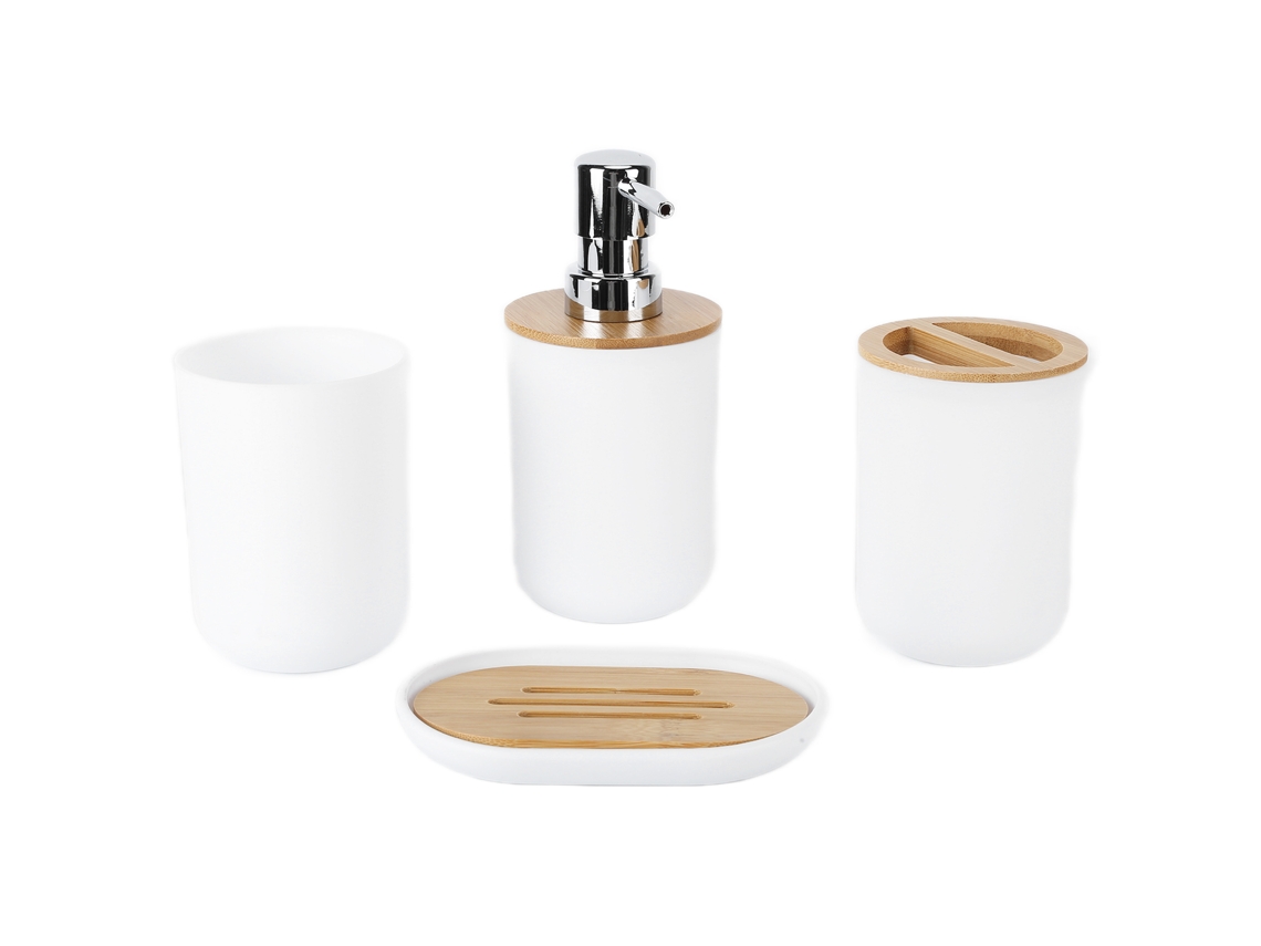 Conjunto de Acessórios de Banho 4 peças bambu à prova d'água com copo escova dentes saboneteiro