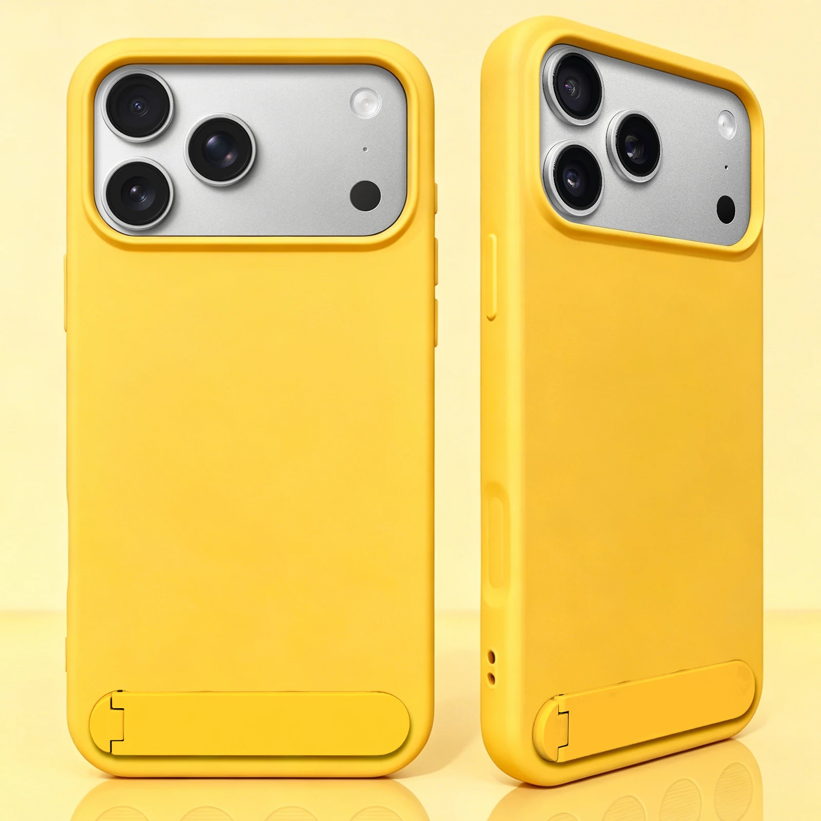 (amarelo, Iphone 16 Pro) Capa De Celular Em Silicone Líquido Com Suporte Dobrável, Proteção Contra Choques E Quedas.