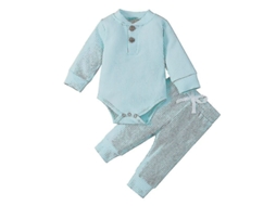 Conjunto de 2 peças para bebê menino, modelo 2026: blusa de manga comprida com gola redonda + calça com elástico.