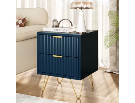 Criado Mudo Com 2 Gavetas, Cômoda Com Armário, Mesa Lateral Moderna Para Sala De Estar, Quarto E Escritório, Azul. Rosahqnda
