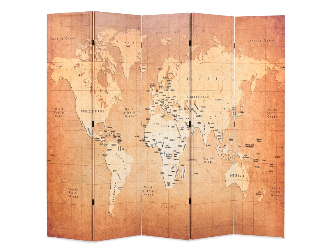 Vidaxl Biombo Dobrável Mapa Mundo 200x170 Cm Amarelo