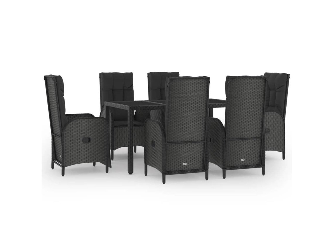 Maison Exclusive - 7 Pcs Conjunto De Jantar P/ Jardim C/ Almofadões Vime Pe Preto