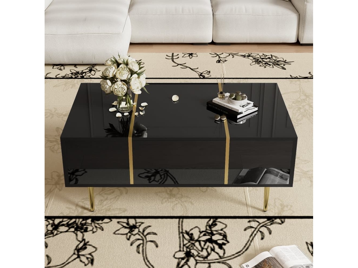 Mesa De Centro Moderna - 2 Gavetas - Preto