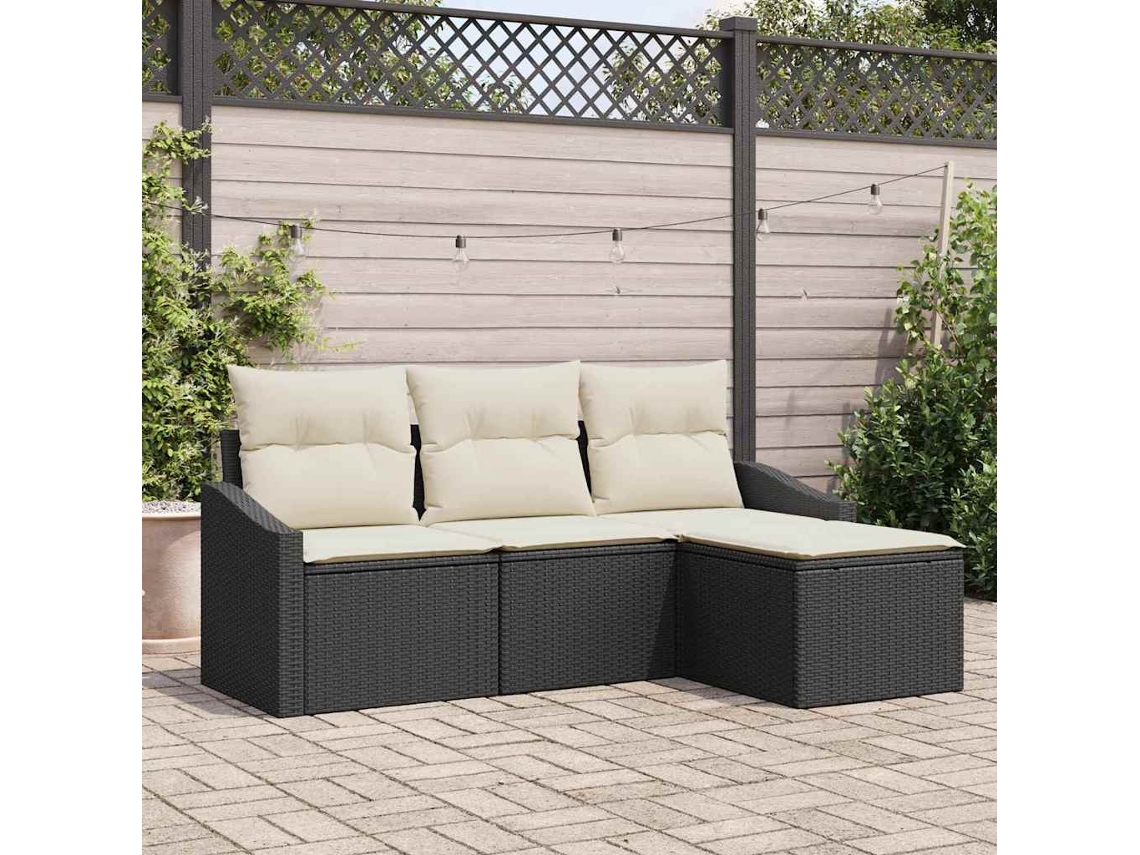Vidaxl Conjunto De Sofás 4 Unid. Preto E Creme Vime Pe