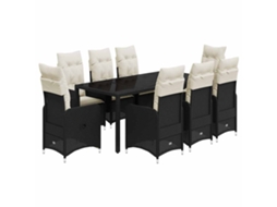 Maison Exclusive - 9 Pcs Conjunto De Bistrô P/ Jardim C/ Almofadões Vime Pe Preto