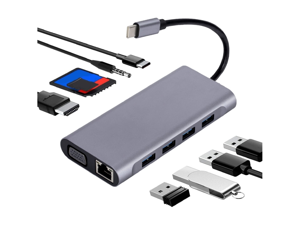 Hub Usb-c Com Hdmi 4k Vga Ethernet Usb E Carregamento Pd