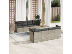 Vidaxl 9 Pcs Conj. Sofás Jardim Com Almofadões Vime Pe Cinzento-claro