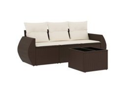 Conjunto de 4 Sofás de Jardim com Almofadões Vime Pe Castanho MAISON EXCLUSIVE (4 pcs)