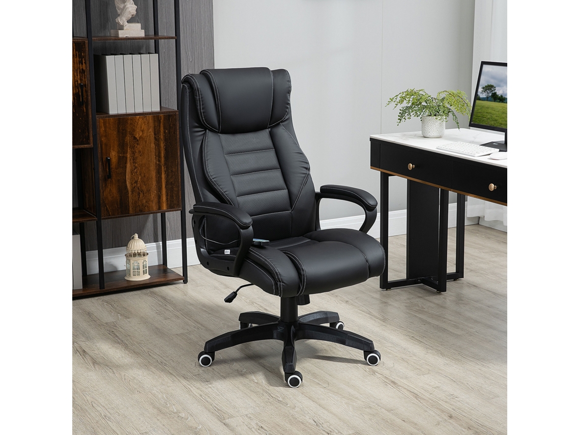 Cadeira Executiva Ergonômica Giratória Preta Com 6 Pontos De Vibração E Função Massagem, Ajustável Em Altura Para Escritório