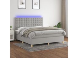 Vidaxl Cama Box Spring C/ Colchão E Led 160x200 Cm Tecido Cinza-claro