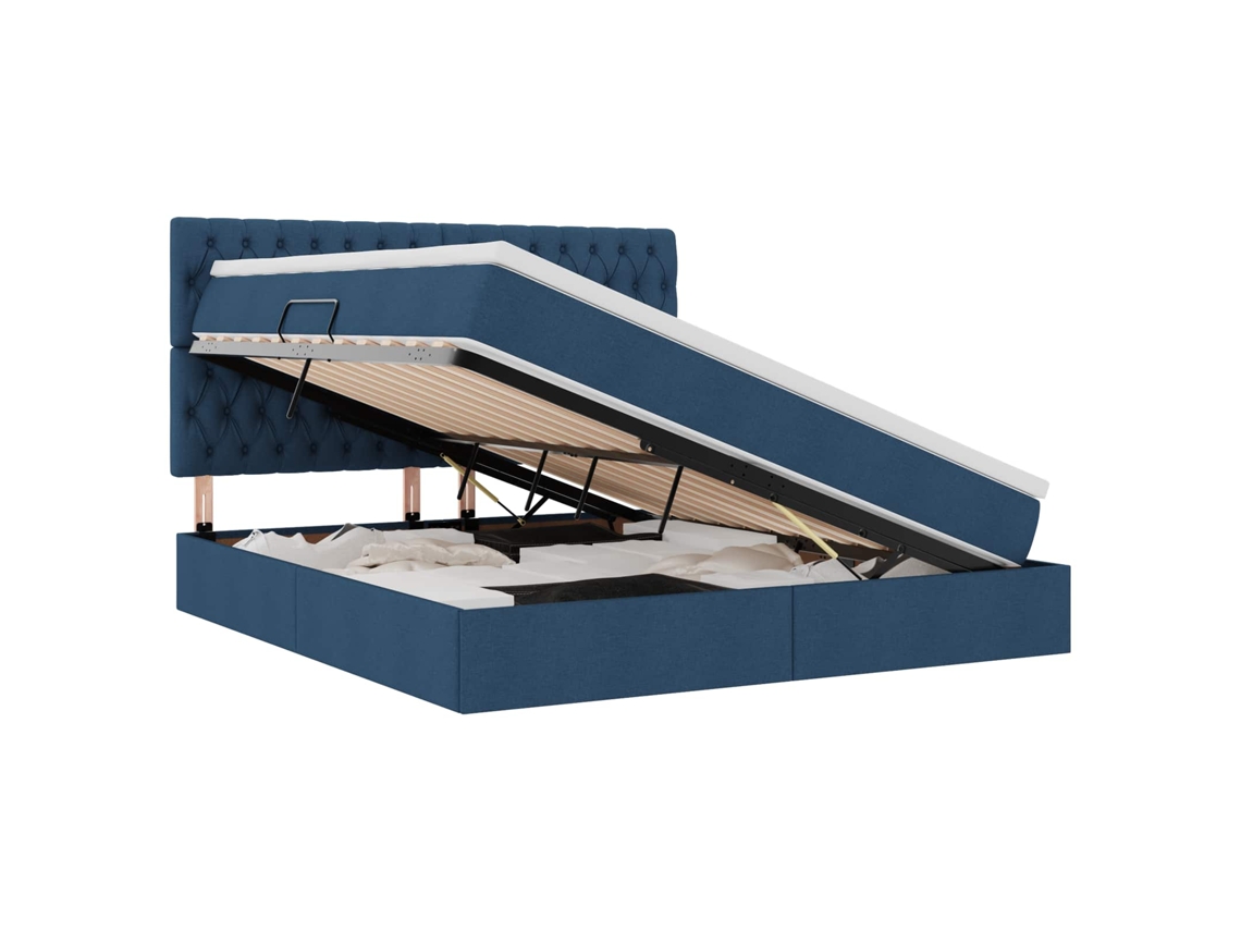 Cama com Arrumação e Colchão Azul Tecido Poliéster MAISON EXCLUSIVE (160x200 cm)