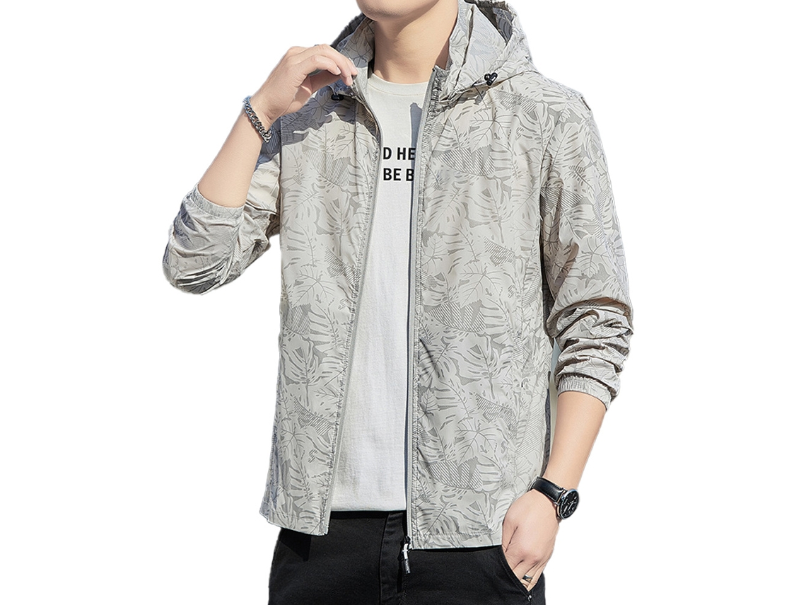 Roupa De Proteção Solar Leve Cinza Com Capuz Para Homens, Tecido Respirável Para Uso Ao Ar Livre