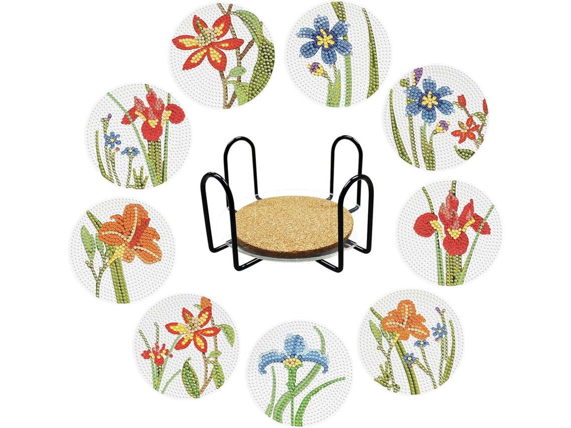Conjunto de 9 Suportes para Flocos - Pontilhado de Diamante - 9,5×9,5 cm - Flor