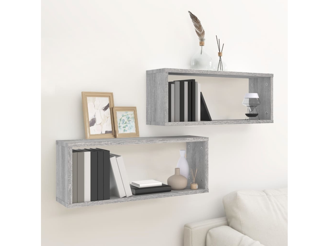 Vidaxl Prateleiras Parede 2 Pcs Madeira Processada 60x15x23 Cm Cinza