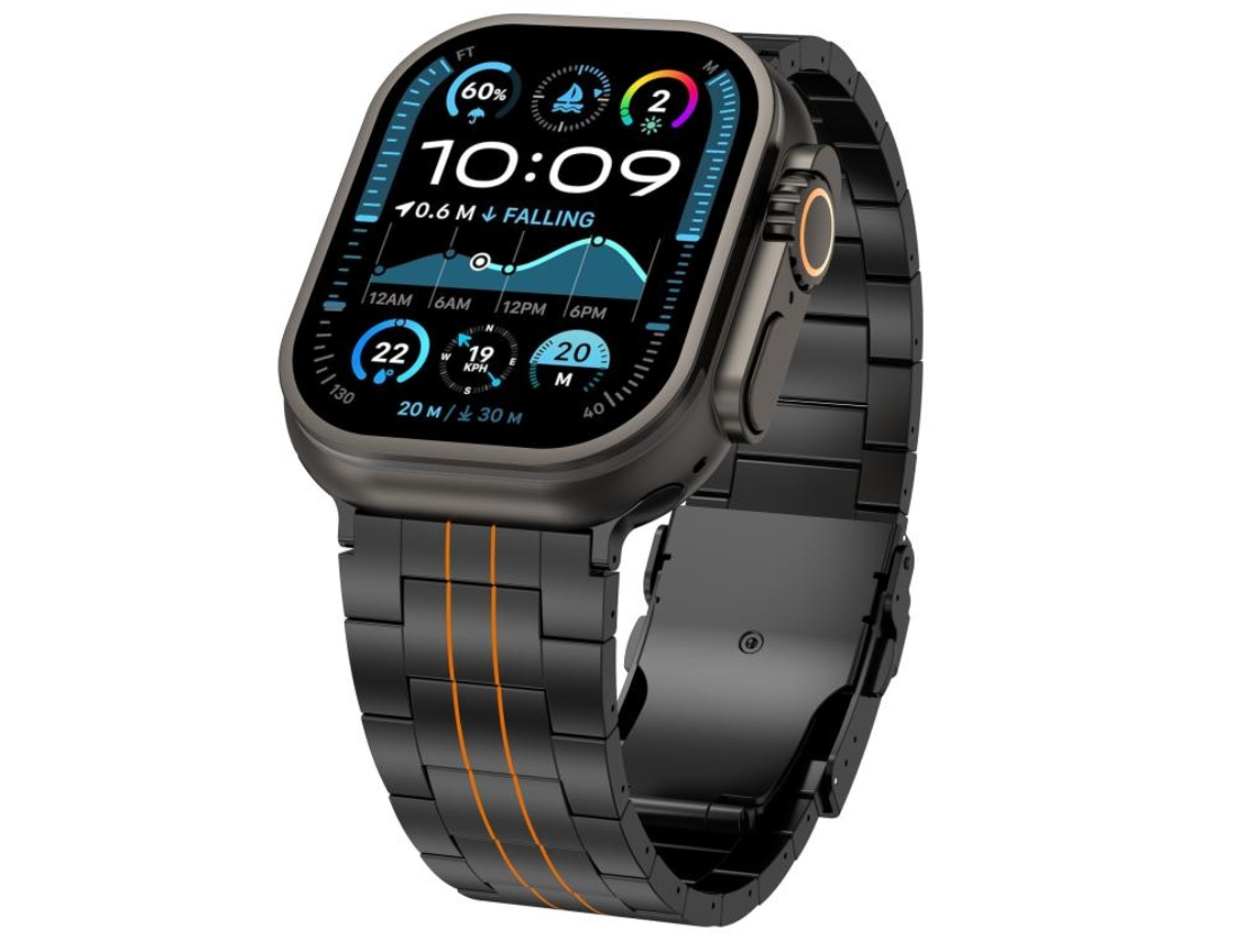 Bracelete para Apple Watch 42/41/40/38mm Liga de Titânio com Fecho de Segurança de 3 Pinos Preto e Laranja XIAOMOYU