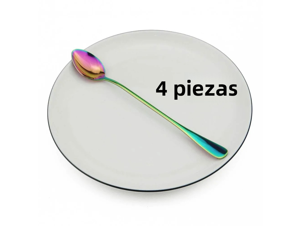 Conjunto de 4 Colheres Compridas Coloridas em Aço Inoxidável com Cabo, 15 Cm de Comprimento. MDUG