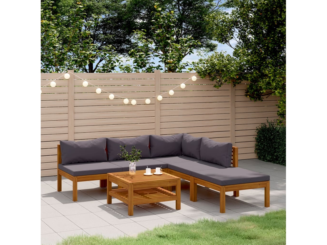 Vidaxl 6 Pcs Conjunto Lounge De Jardim C/ Almofadões Acácia Maciça
