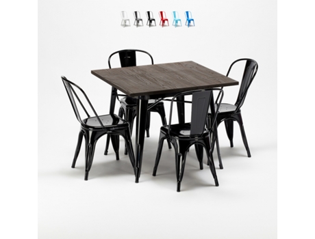 Conjunto de mesa quadrada de madeira e cadeiras de metal tolix estilo industrial West village