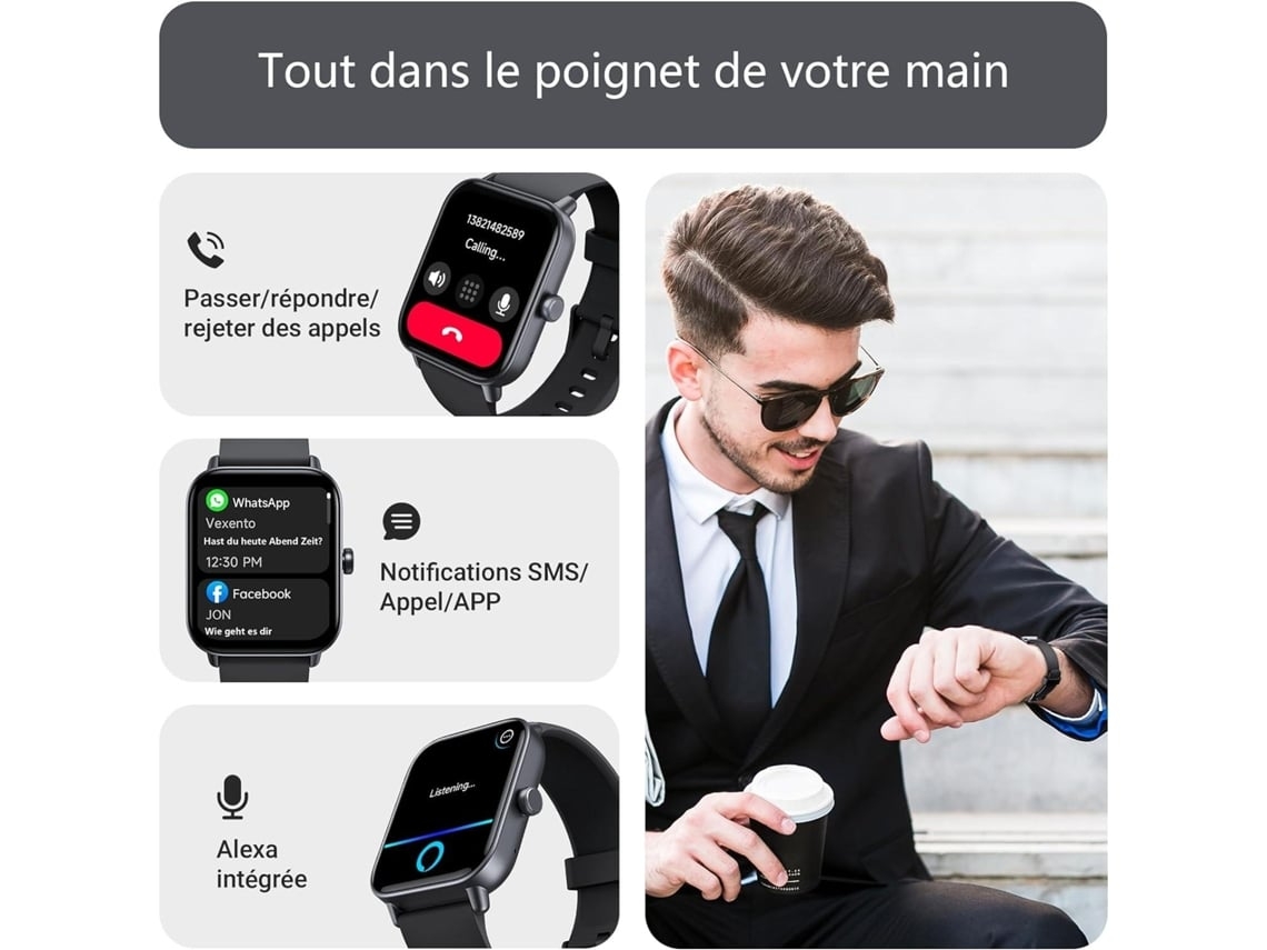 Smartwatch de 1 8 Polegadas com Função de Chamada Bluetooth Ip68 À Prova DÁgua para Android Ios Prateado YEMAESRE