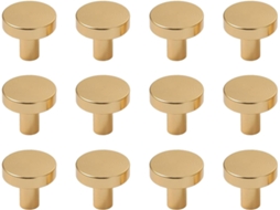 Conjunto De 12 Puxadores Cômoda Em Dourado Escovado, Com 2, 5cm De Diâmetro, Acabamento Em Metal Escovado, Para Móveis E