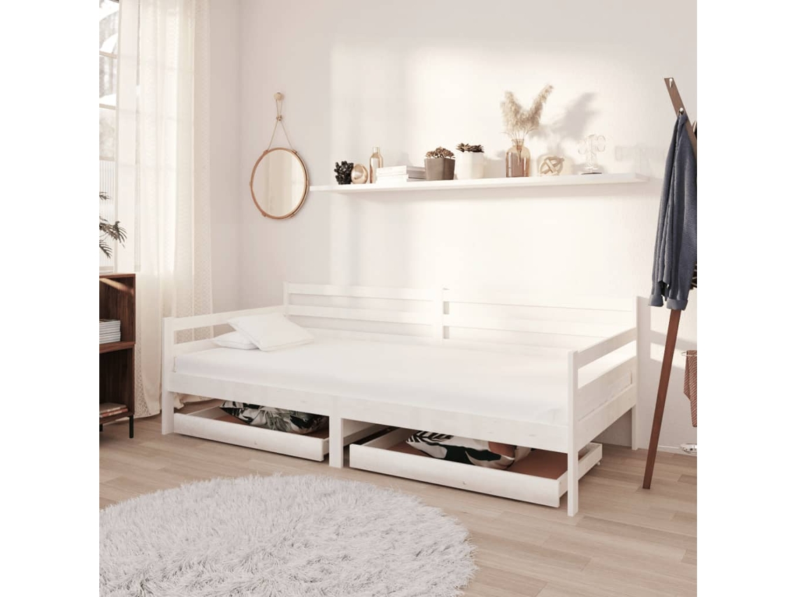 Vidaxl Sofá-cama Com Gavetas 90x200 Cm Pinho Maciço Branco