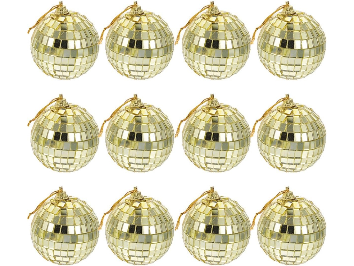 Bolas De Discoteca De Vidro Dourado Leves, Fáceis De Pendurar, Conjunto De 12