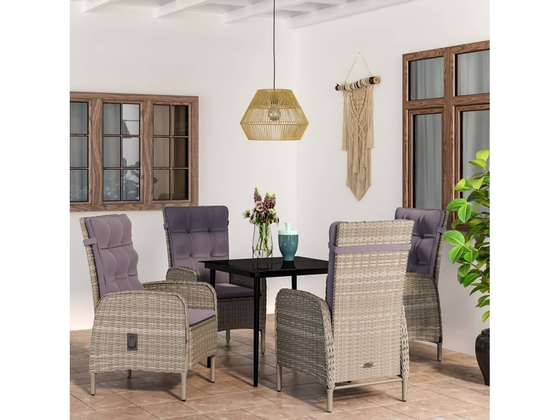 Vidaxl 5 Pcs Conjunto de Jantar Jardim com Almofadões Cinzento/preto