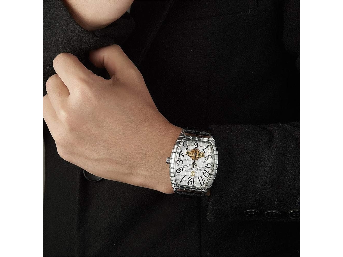Lurelia Relógio Mecânico Masculino, Automático, Luminoso, Couro, Abs, Dourado E Preto