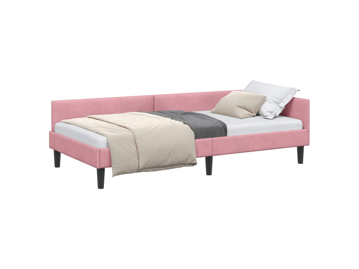 Estrutura de Cama de Canto Rosa 90 Cm X 200 Cm Veludo MAISON EXCLUSIVE