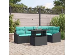 Vidaxl Conjunto De Sofá De Jardim 6 Unid. Preto E Azul Vime Pe