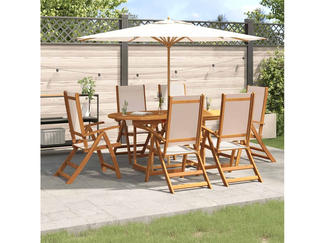 Vidaxl 7 Pcs Conjunto De Jantar Para Jardim Acácia Maciça E Textilene