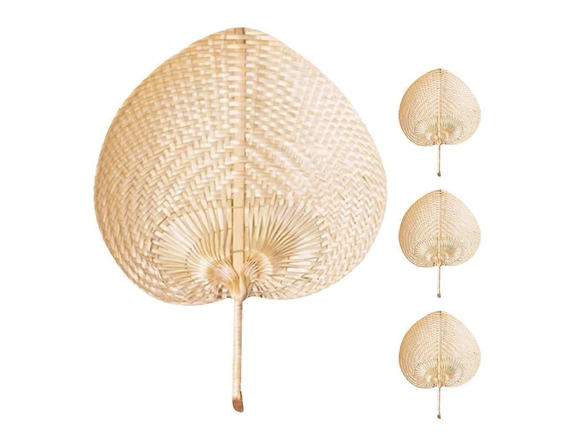 Conjunto De 4 Leques Mão Trançados, Ventilador Portátil Verão, Bambu Trançado Para Refrescar.