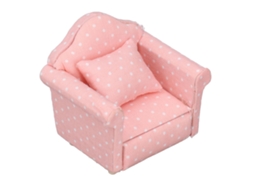 Primerox sofá Miniatura de Casinha de Bonecas 1:12 de Bétula e Tecido com Pontos Rosa Branco