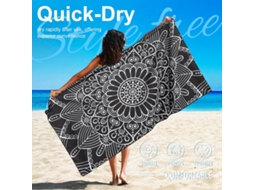 Toalha De Praia Em Microfibra Mandala Floral Preta 180×90 Cm, Leve, Anti‑areia E Secagem Rápida, Para Praia, Piscina, Ioga E Camping