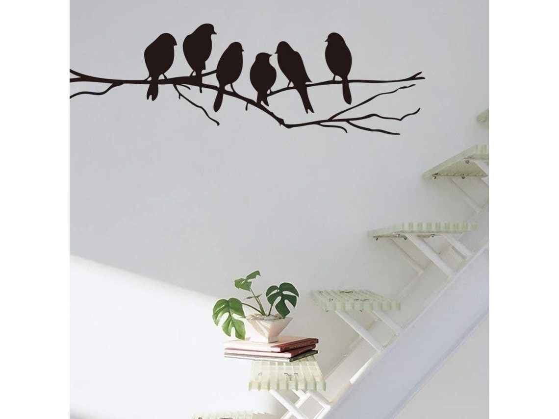 Adesivos De Vinil Muraux Decoração Murale Diy Automeia-calça Branche Noire Oiseau Família Chambre Decoração Mur Arte 57cm X 82cm