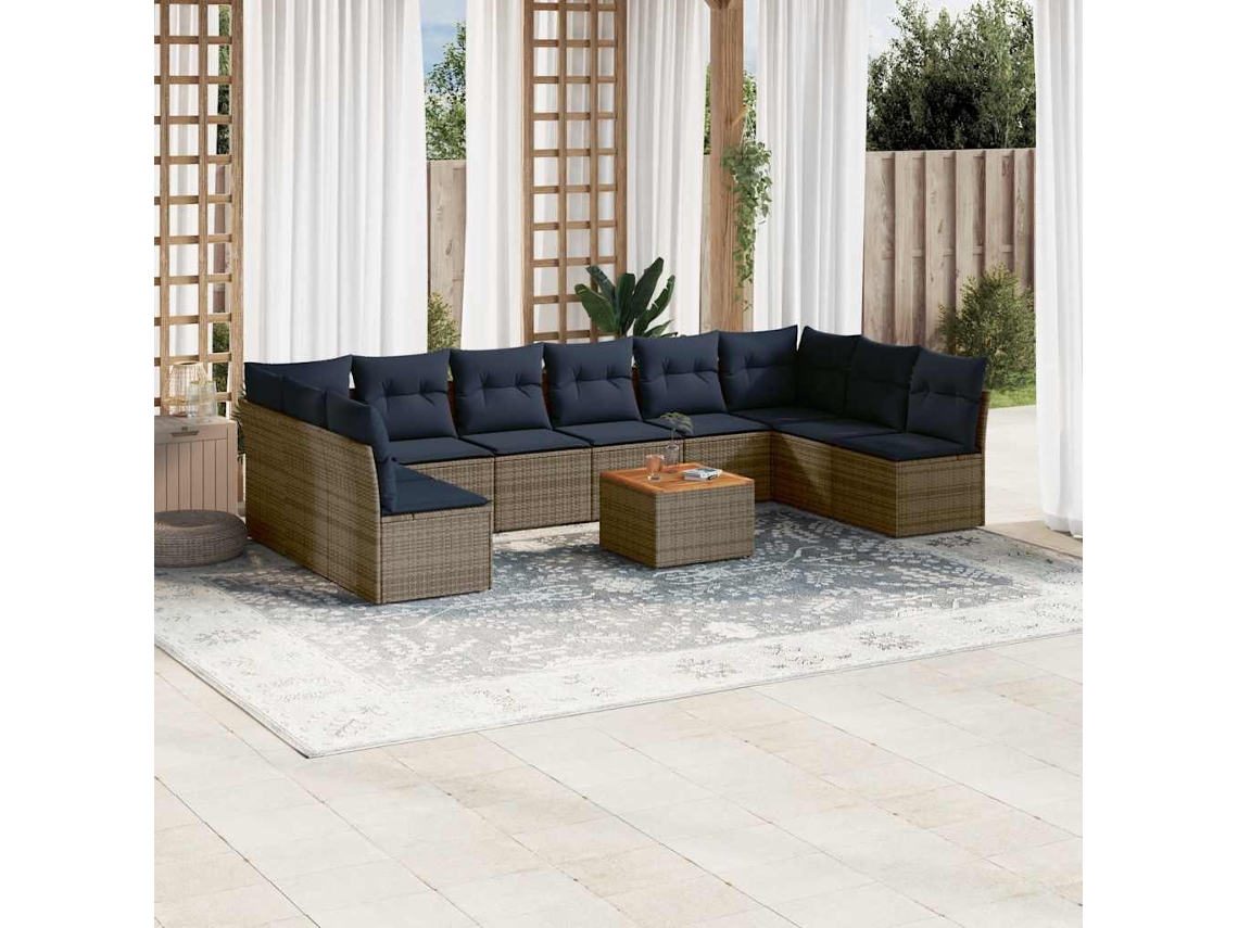Vidaxl 11 Pcs Conjunto Sofás de Jardim C/ Almofadões Vime Pe Cinzento