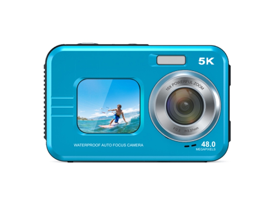 Câmera Digital À Prova D'água 5k Ultra Hd, 48 Mp, Telas Duplas (2,8" Traseira E 1,7" Frontal), Zoom De 16x, Foco Automático (azul)