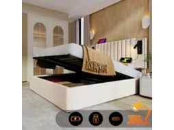 Cama Casal 180x200 Madeira Bege Com Gavetas E Luz Leitura Usb Sem Colchão