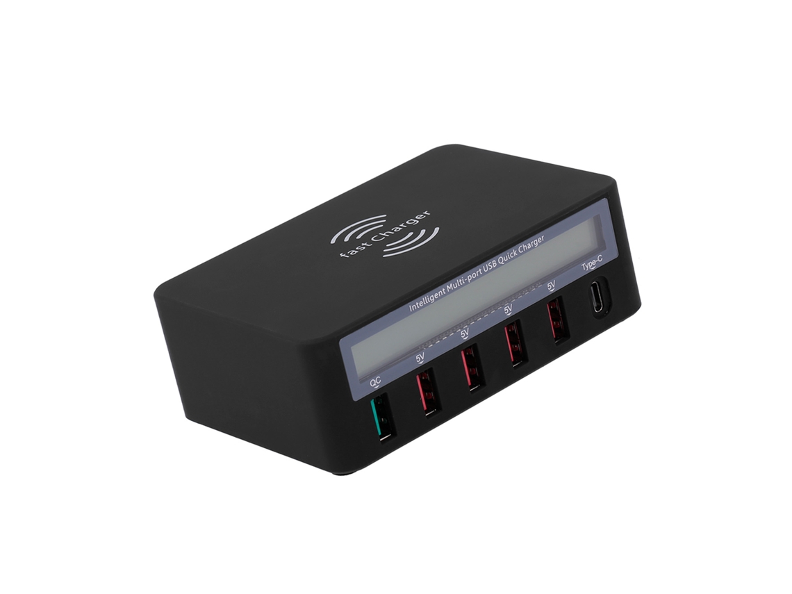 Estação De Carregamento Inteligente Com Doca De Carregamento Usb Lcd De 6 Portas E Carregador Sem Fio
