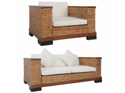 Vidaxl 2 Pcs Conjunto De Sofás Com Almofadões Vime Natural Castanho