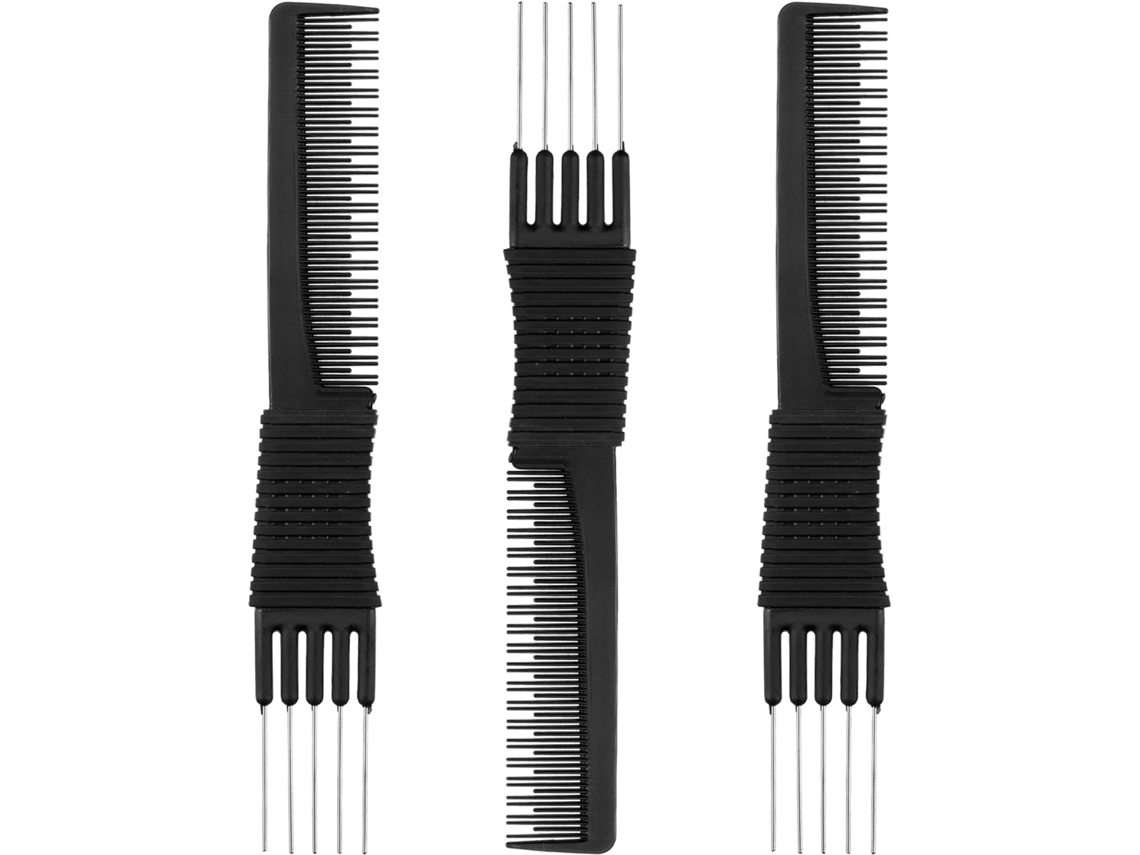 Pacote Com 3 Pentes Pretos Com Pontas De Metal Pentes Para Costas De Salão Com Aço Inoxidável Brilvibera (preto)