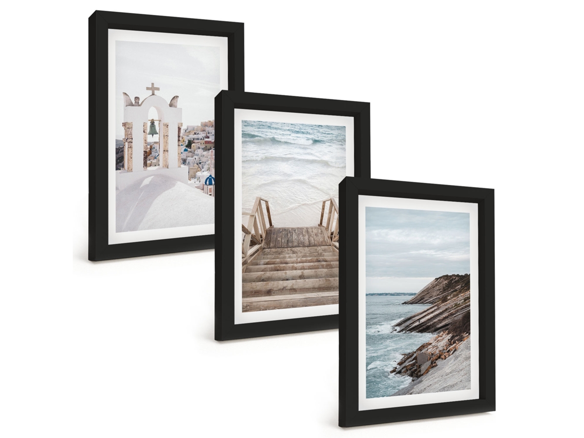 Pinturas Murais Modernasarquitetura Marítima De Santorini Moldura Preta Fotos Para O Corredor Espelharte (3 Peças 20x30 Cm)