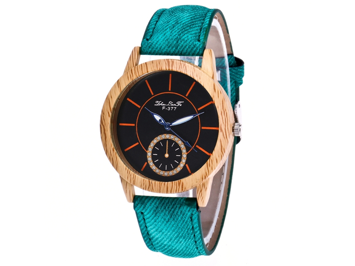 Relógio de Pulso Feminino de Quartzo com Pulseira de Jeans Estilo Simples Azul
