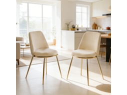 Cadeira Jantar Moderna Branco Creme Veludo Pés Dourado