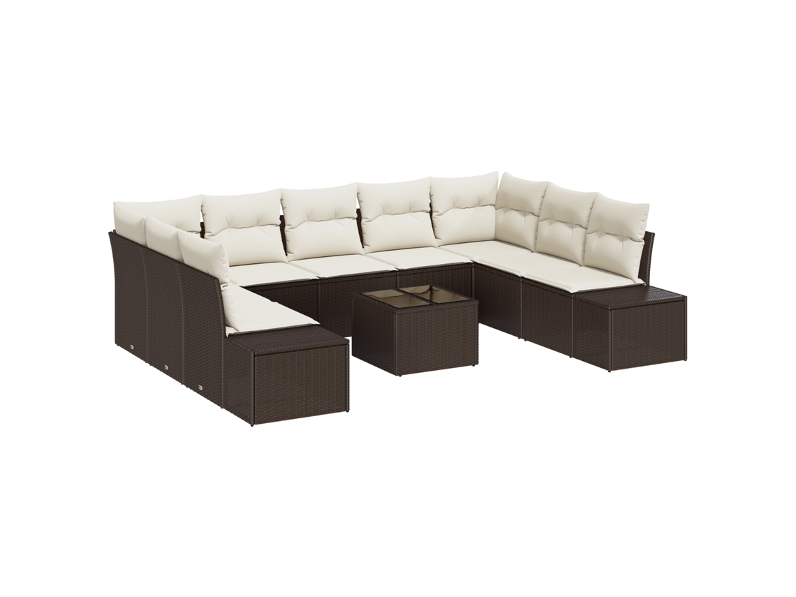 Conjunto 10 Sofá De Jardim Vidaxl Castanho Vime Pe (289 X 209 X 69 Cm)