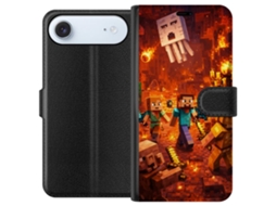 Capa Carteira Compatível Com Apple Iphone Air. Cena De Batalha Do Jogo Block Em Uma Caverna Em Chamas Com Fantasmas Voadores E Monstros Flamejantes.