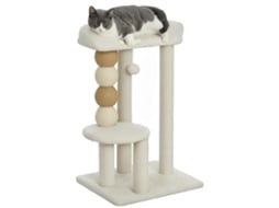 Arranhador para Gatos Arranhador para Gatos com Estofado de Cordeiro Plataformas Bola Suspensa e Poste de Juta 48,5x40x76 Cm Bege ESSÊNCIACASA